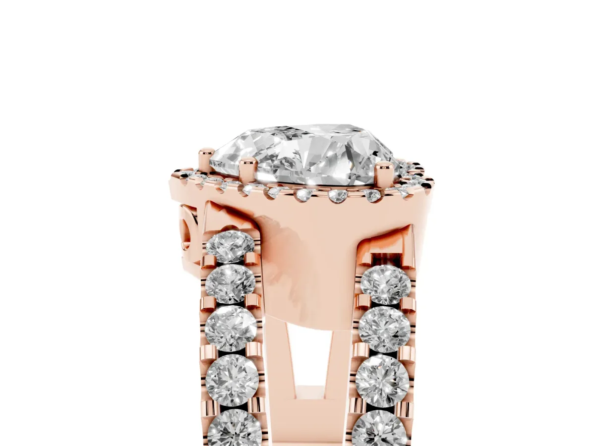 Heart Cut Cut Halo Split Shank Diamond Ring with Four-Prong Setting Rose gold