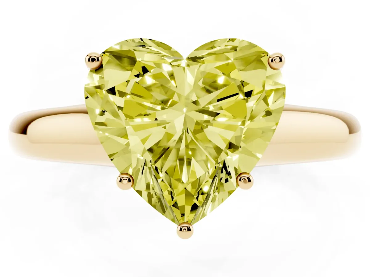 Fancy Yellow Heart Cut Cut Diamond Solitaire Engagement Ring with Tapered Plain Band and Four-Prong Setting Yellow gold