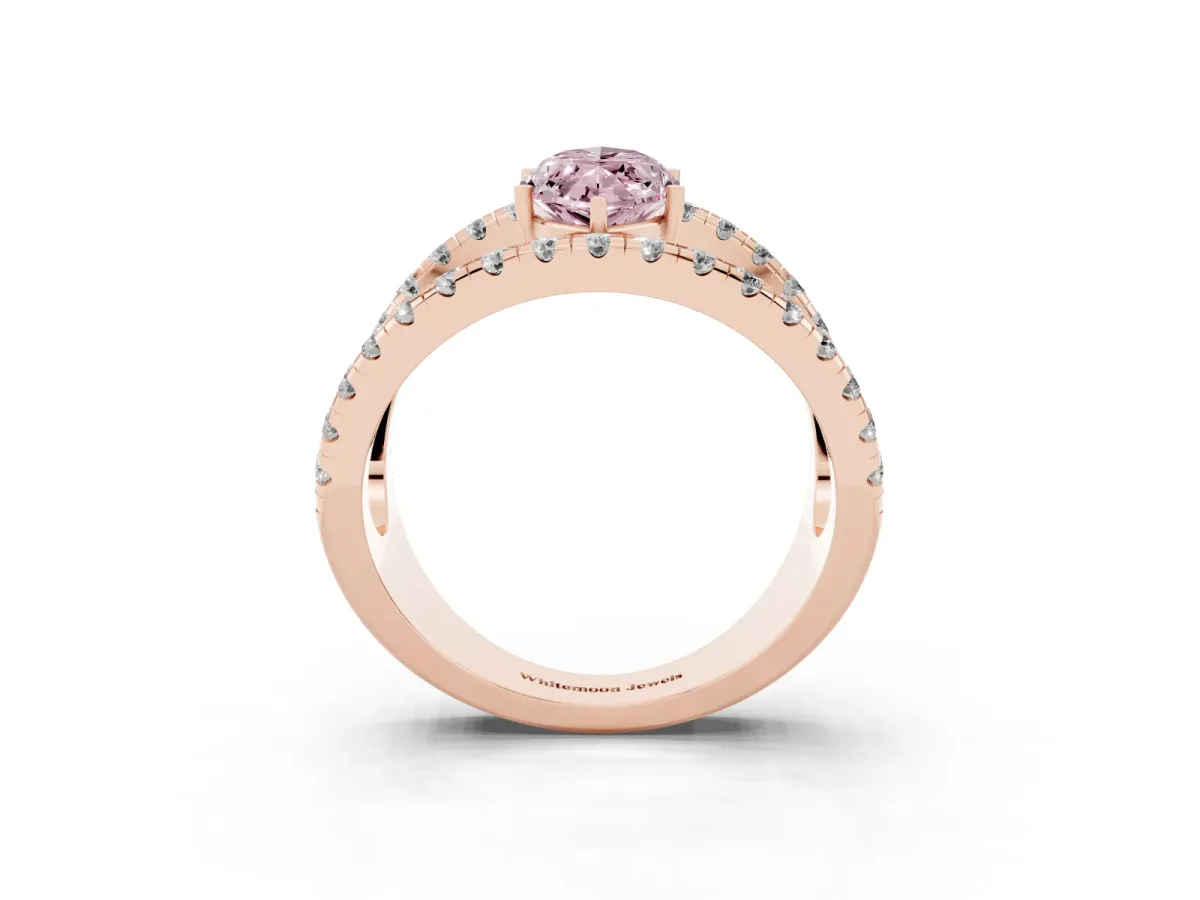 Fancy Pink Marquise Cut Solitaire Split Shank Pave Diamond Ring Rose gold