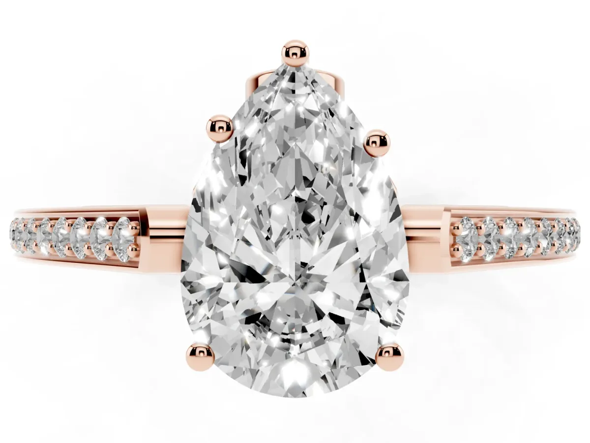 Pear Cut Cut Cathedral Pave Diamond Engagement Ring with Six-Prong Setting Rose gold