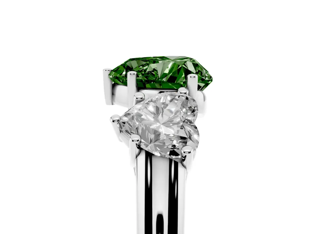 Fancy Green Three-Stone Heart Cut Diamond Engagement Ring with Prong Setting Platinum