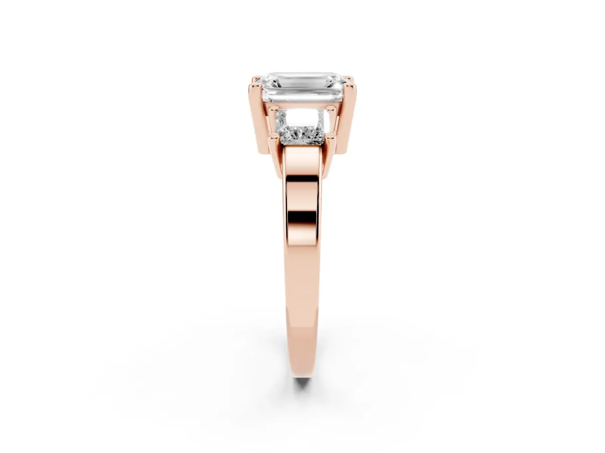 Three-Stone Emerald Cut Cut Solitaire Ring with Prong Setting Rose gold