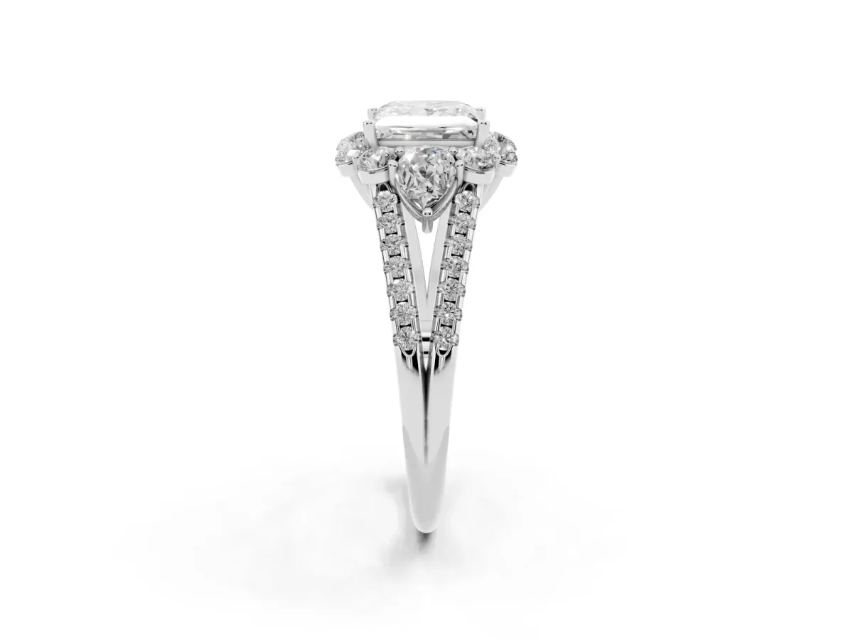 Princess Cut Halo Split Shank Diamond Engagement Ring with Prong Setting Platinum