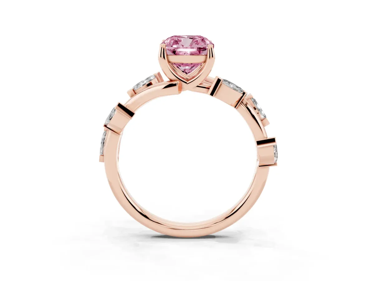 Fancy Pink Cushion Cut Solitaire Twisted Band Marquise Accent Prong Setting Ring Rose gold