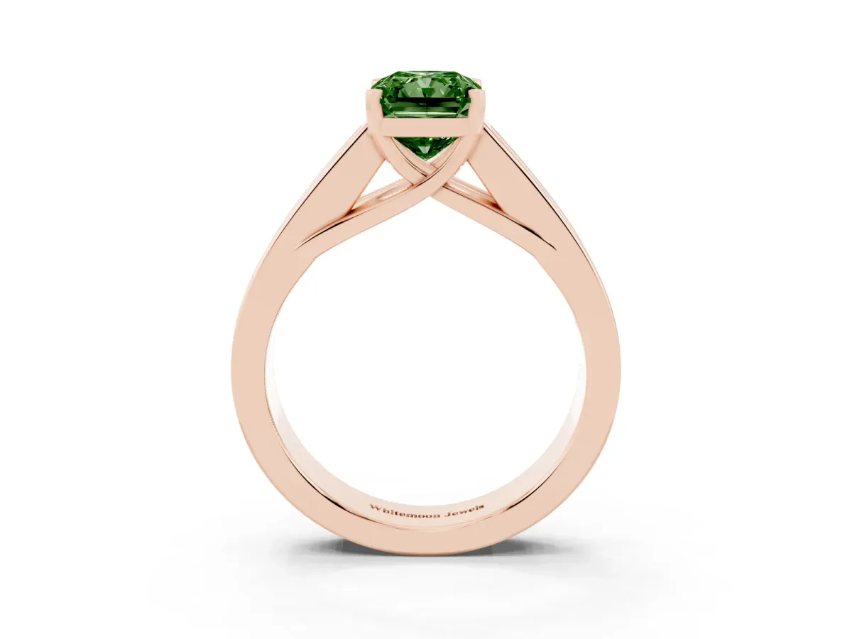 Fancy Green Radiant Cut Cut Channel Set Solitaire Ring with Four-Prong Setting Rose gold