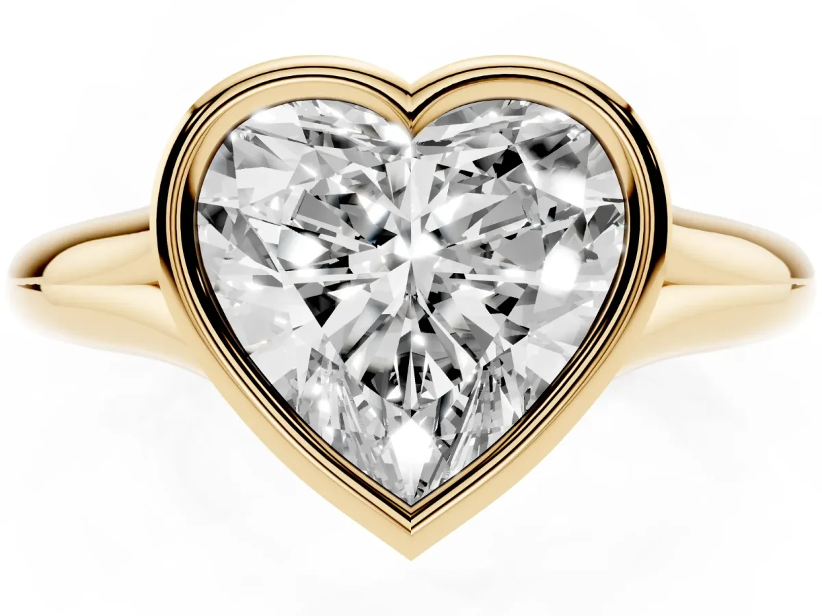 Bezel Set Heart Cut Solitaire Diamond Ring with Smooth Band Yellow gold