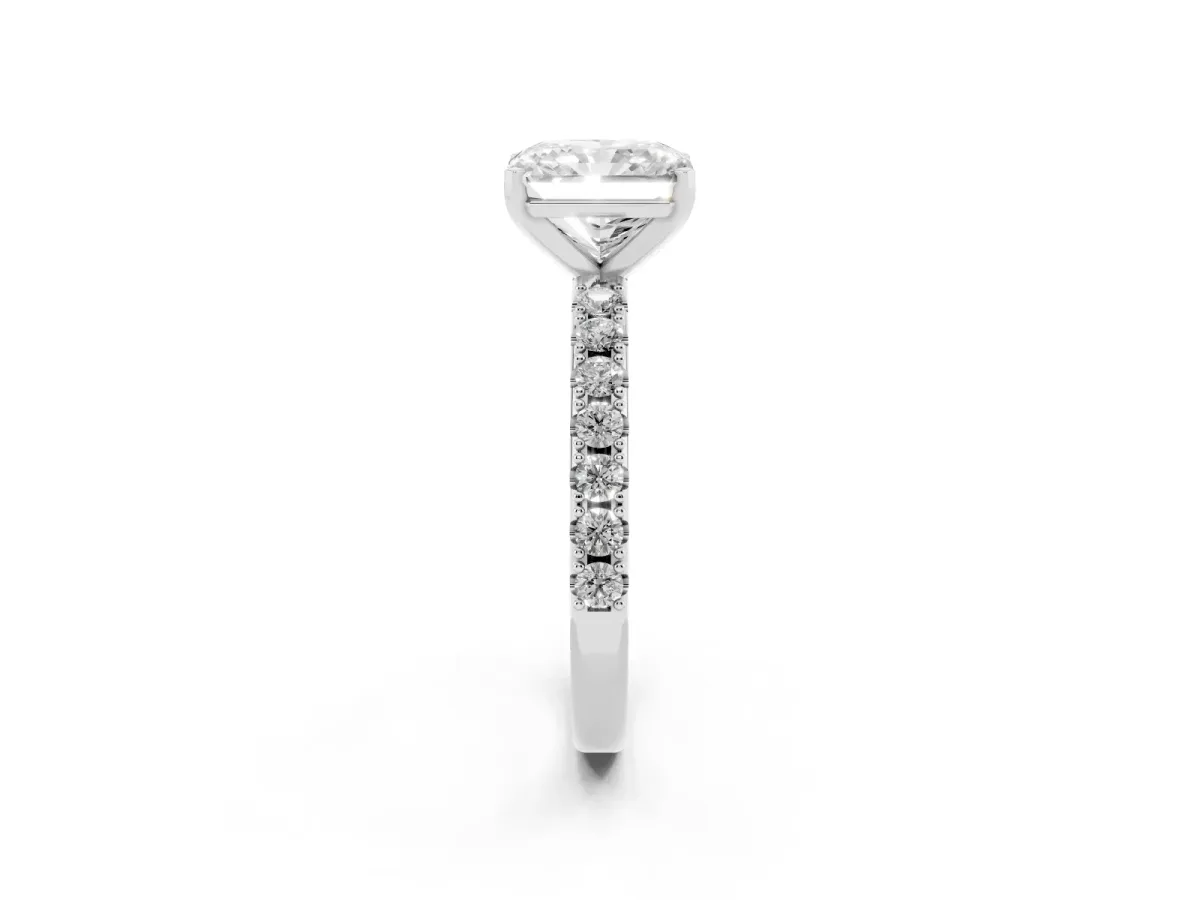 Radiant Cut Diamond Solitaire Pavé Band with Four-Prong Setting Silver