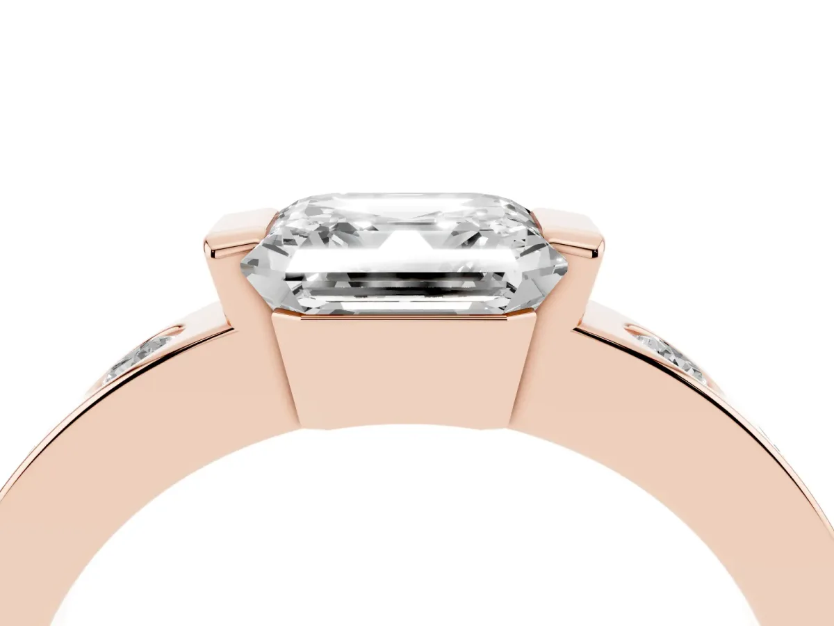 Asscher Cut Brilliant Channel-Set Diamond Ring with Bezel Prong Setting Rose gold