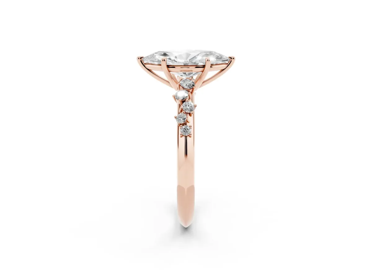 Marquise Cut Diamond Cluster Side Stone Solitaire Ring with Prong Setting Rose gold