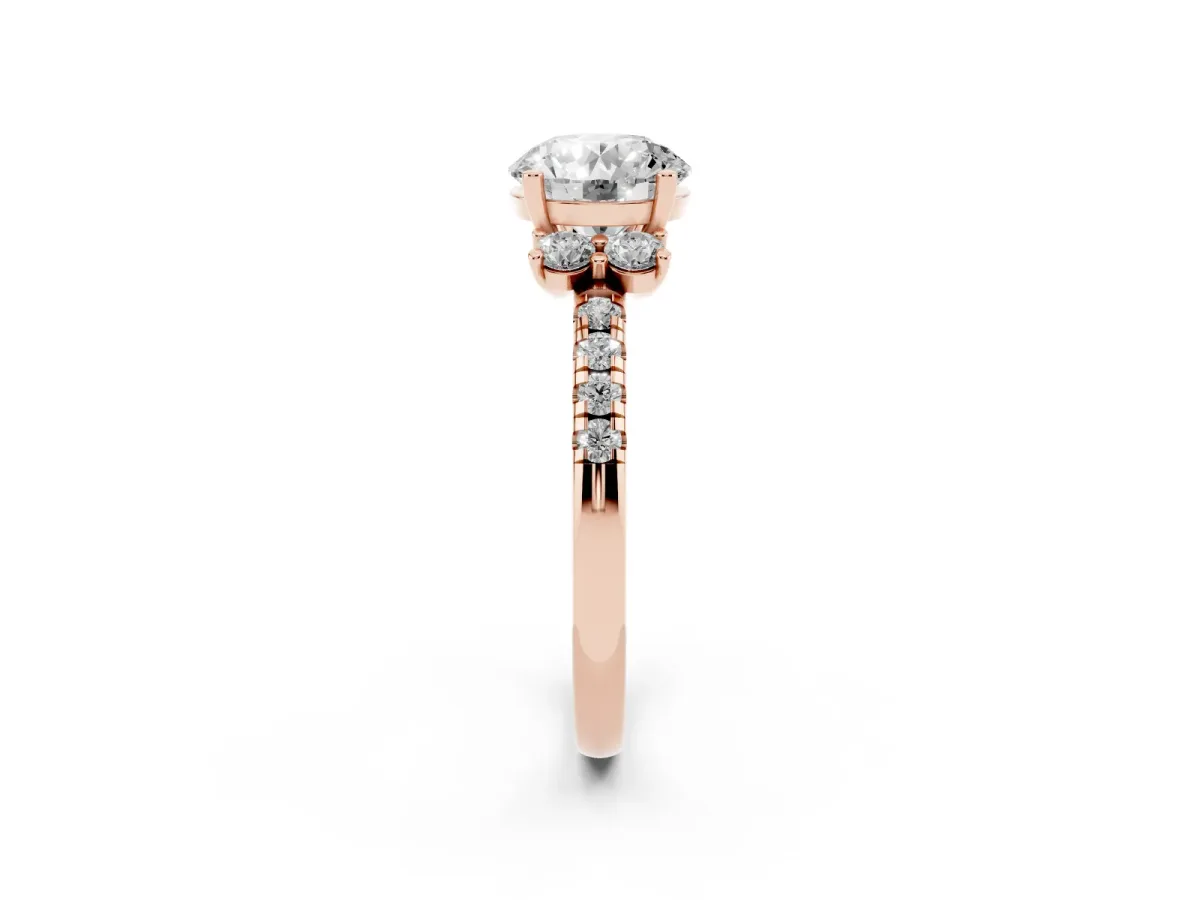 Round Cut Diamond Three-Stone Pave Band with Four-Prong Setting Rose gold