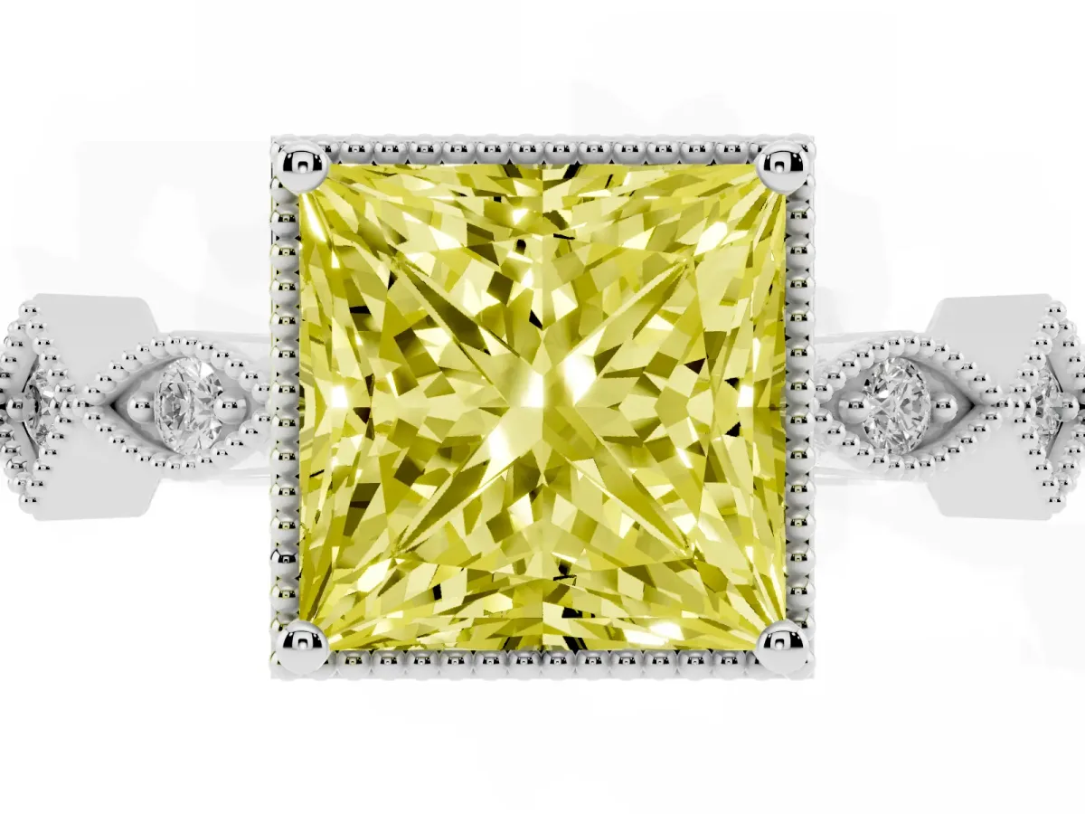 Fancy Yellow Princess Cut Milgrain Marquise Diamond Twist Band Ring Silver