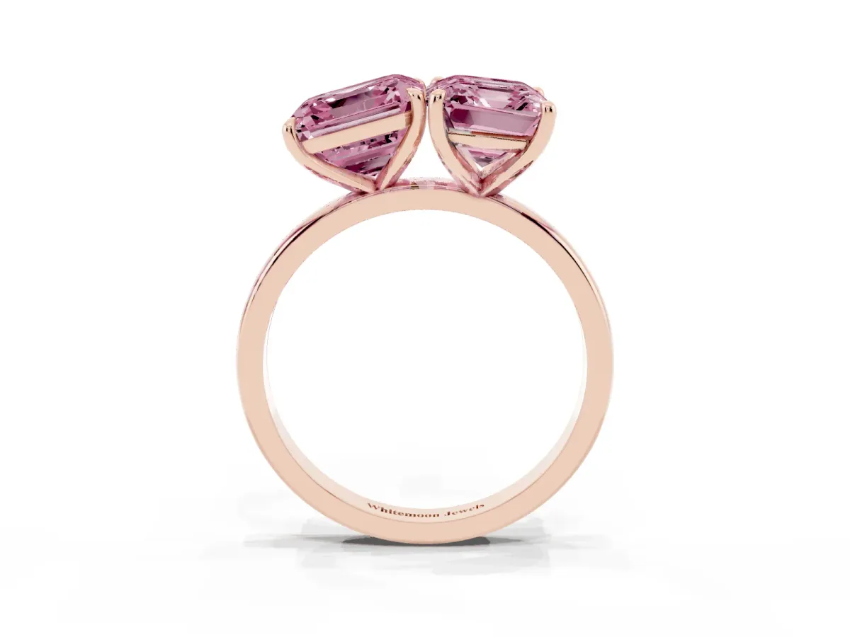 Fancy Pink Asscher Cut and Emerald Cut Toi Moi Ring with Prong Setting Rose gold