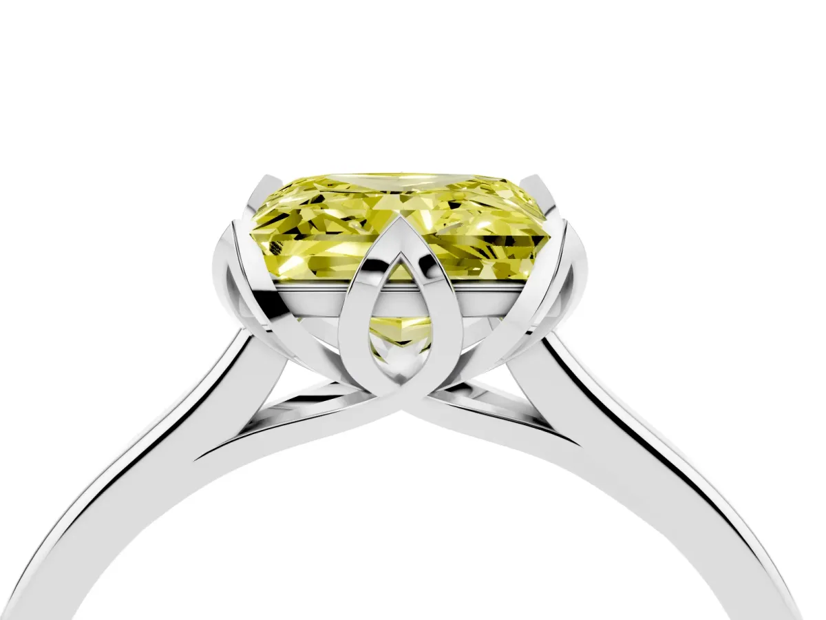 Fancy Yellow Princess Cut Diamond Solitaire Ring with Flower Prong Setting and Classic Band Silver