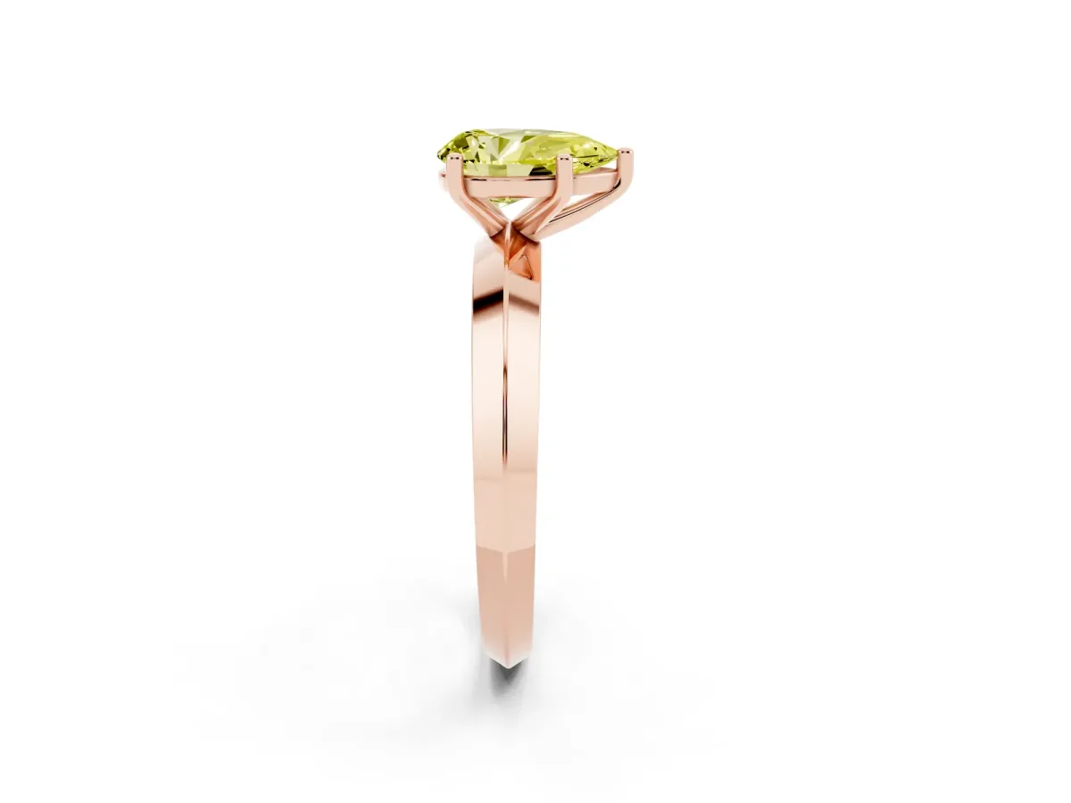 Fancy Yellow Pear Cut Cut Solitaire Engagement Ring with Flat Band and Four-Prong Setting Rose gold