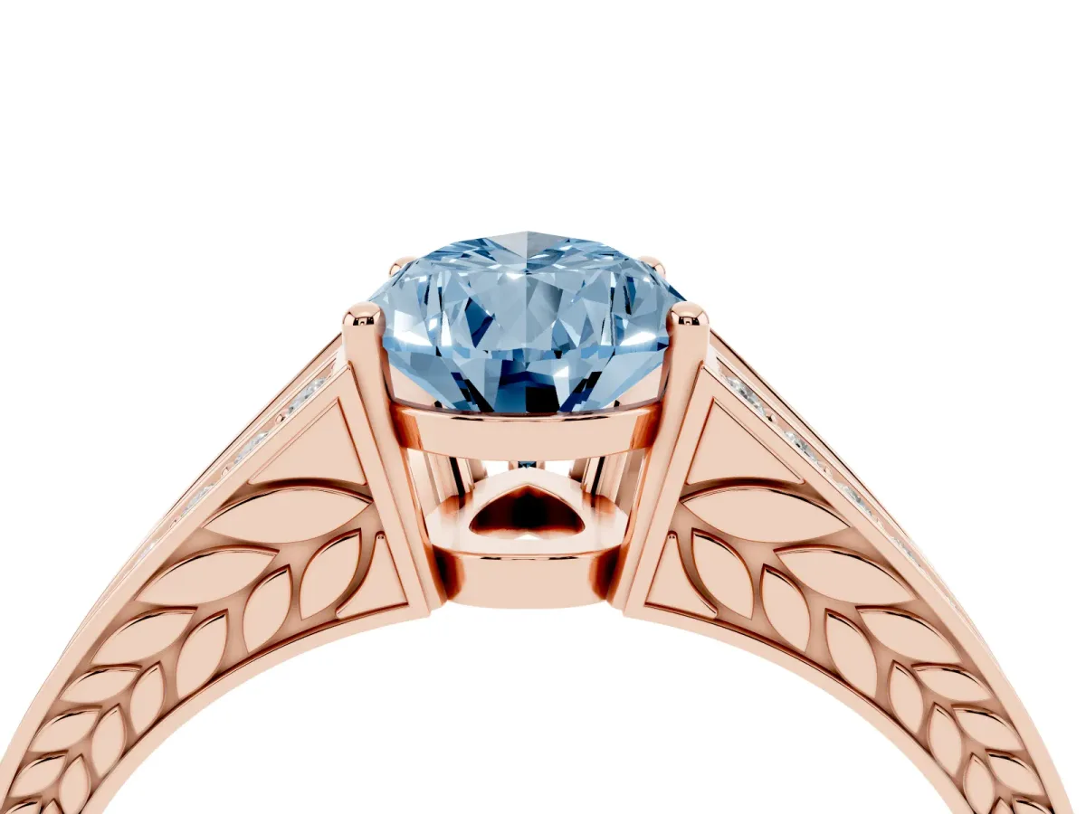 Fancy Blue Pear Cut Diamond Split Shank Ring with Pavé Band and Four-Prong Setting Rose gold
