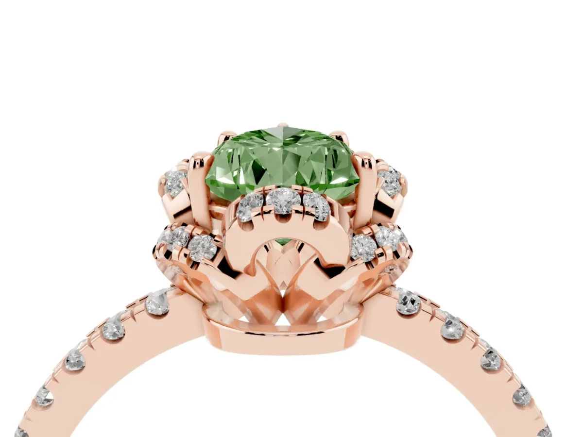 Fancy Green Pear Cut Diamond Halo Pave Band with Four-Prong Setting Rose gold