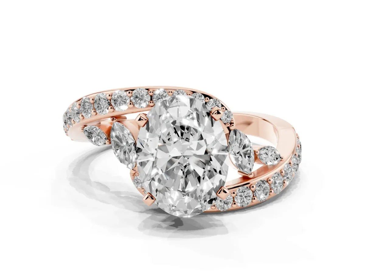 Oval Cut Solitaire with Pavé Twist Band and Four-Prong Setting Rose gold