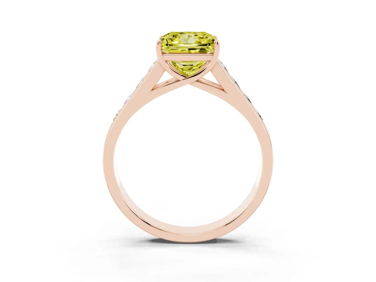 Fancy Yellow Princess Cut Solitaire Channel-Set Diamond Engagement Ring with Four-Prong Setting Rose gold