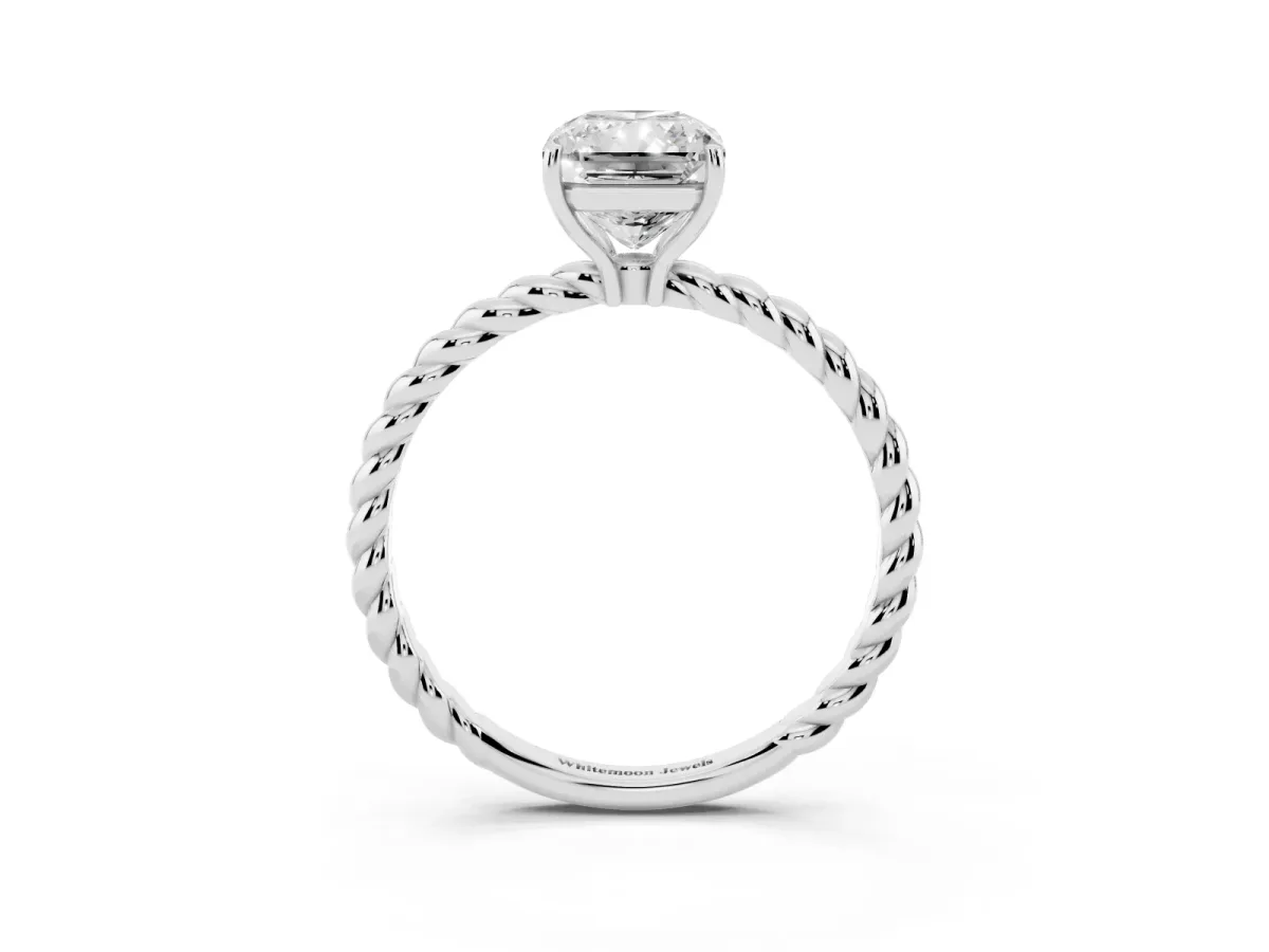 Radiant Cut Solitaire Twist Band Ring with Four-Prong Setting White gold