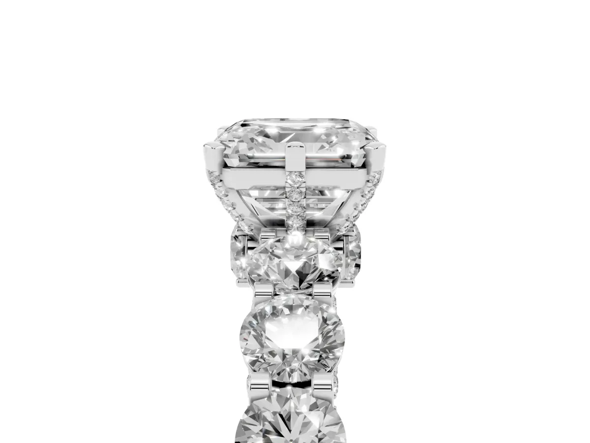 Asscher Cut Diamond Side Stone Engagement Ring with Four-Prong Setting White gold
