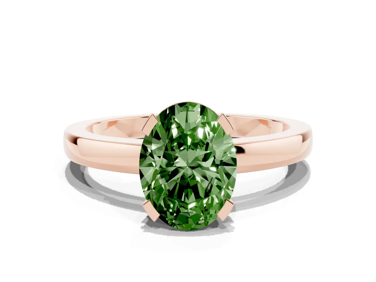 Fancy Green Oval Cut Cut Solitaire Ring with Four-Prong Setting and Classic Band Rose gold