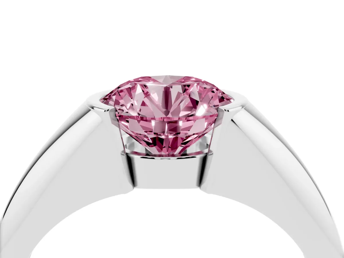 Fancy Pink Round Cut Solitaire Tension Set Diamond Ring Silver