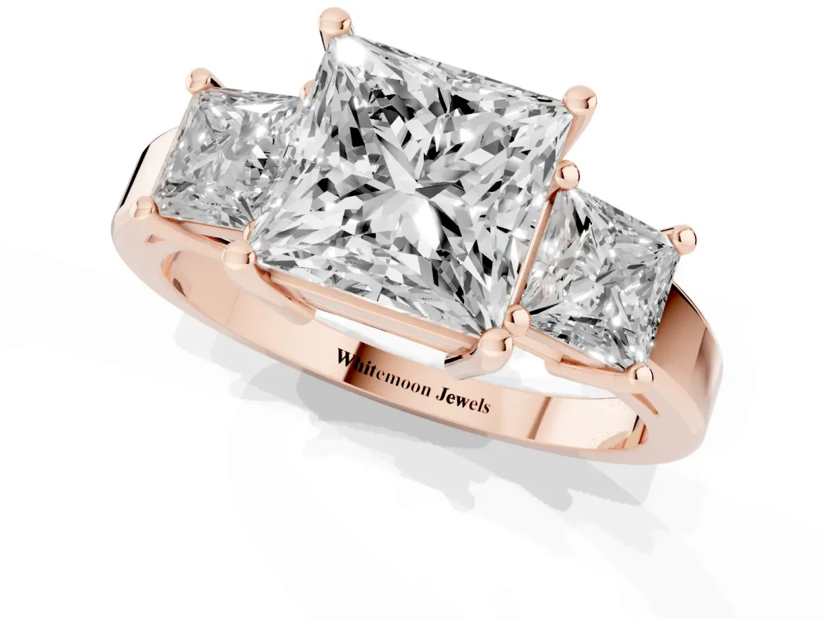 Three-Stone Princess Cut Cut Solitaire Ring with Prong Setting Rose gold