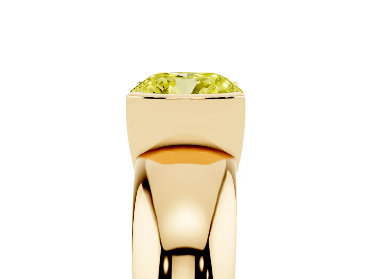 Fancy Yellow Cushion Cut Solitaire Tension Set Diamond Ring with Wide Band Yellow gold