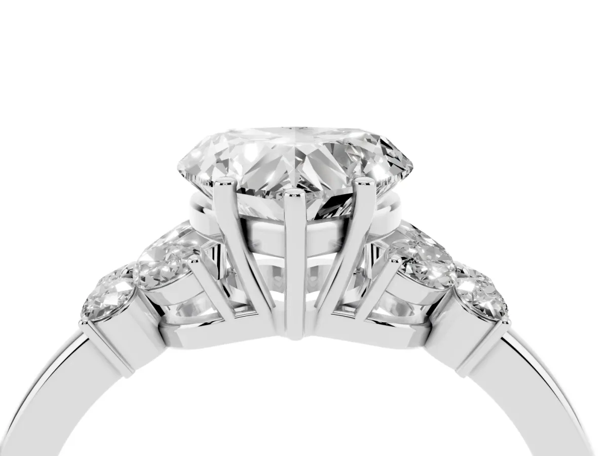 Heart Cut Cut Solitaire Floral Diamond Ring with Four-Prong Setting Platinum