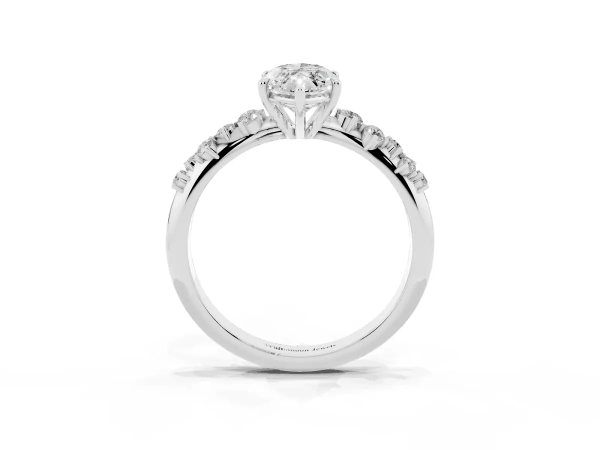 Marquise Cut Diamond Cluster Side Stone Solitaire Ring with Prong Setting Silver
