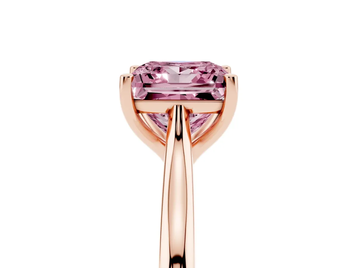 Fancy Pink Princess Cut Cut Solitaire Ring with Cathedral Band and Four-Prong Setting Rose gold