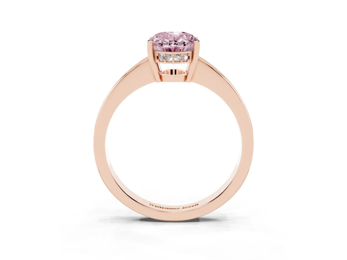 Fancy Pink Oval Cut Solitaire Pavé Band Prong Setting Ring Rose gold