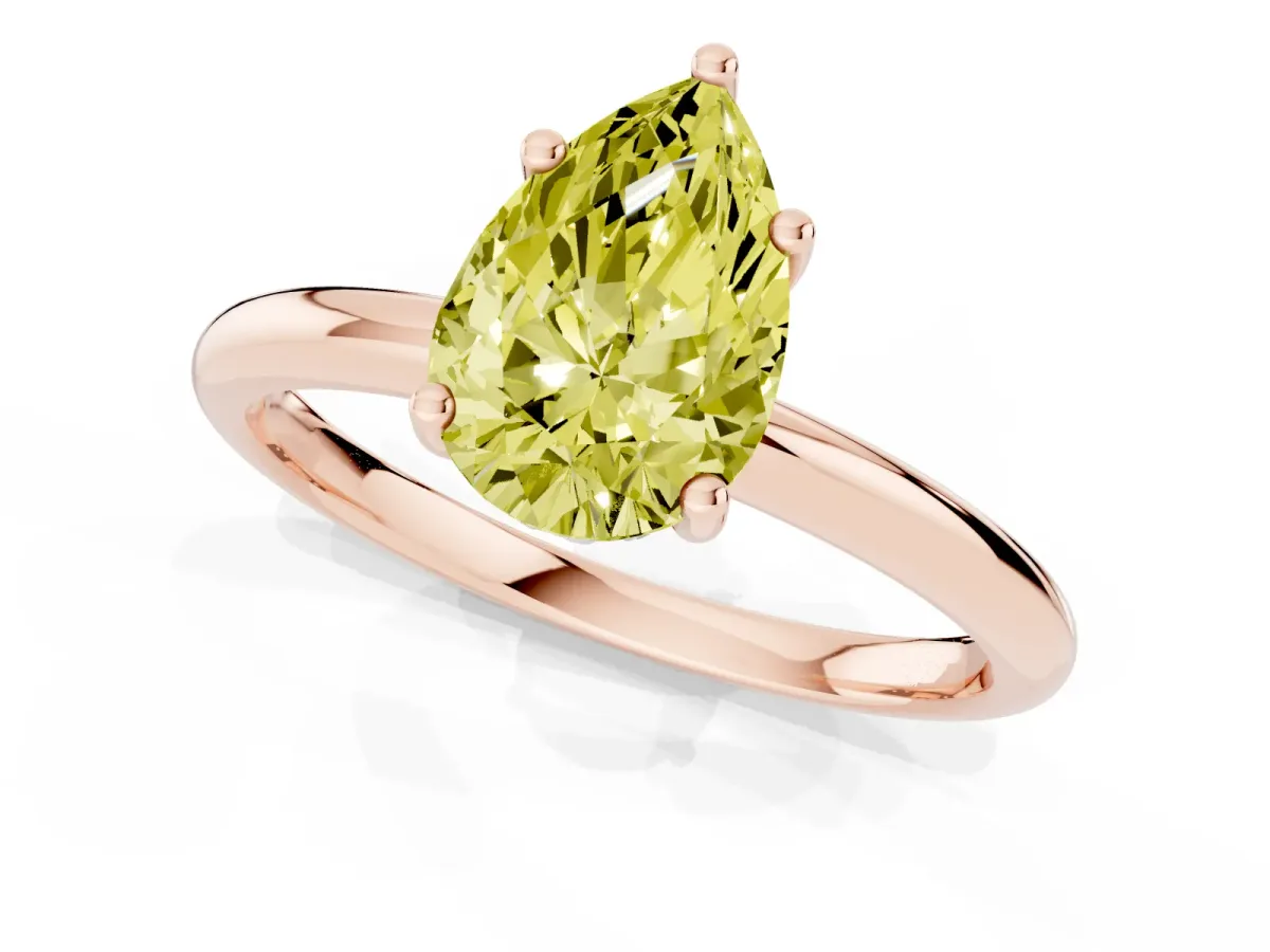 Fancy Yellow Pear Cut Cut Solitaire Engagement Ring with Four-Prong Setting and Classic Band Rose gold