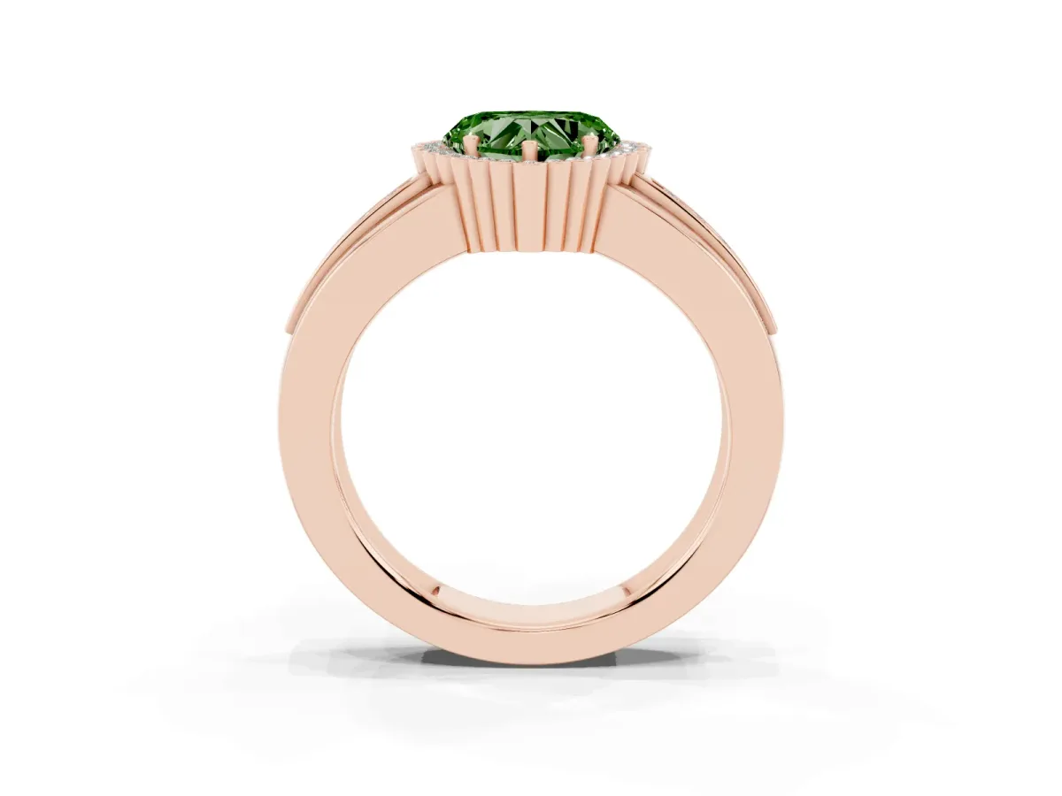Fancy Green Heart Cut Cut Halo Pave Band Four-Prong Ring Rose gold