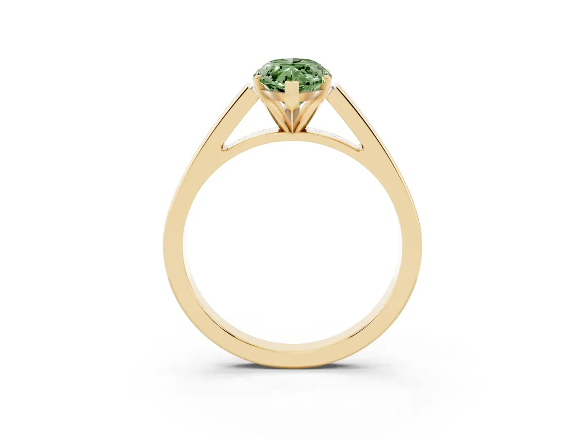 Fancy Green Marquise Cut Solitaire Engagement Ring with Four-Prong Setting and Tapered Band Yellow gold
