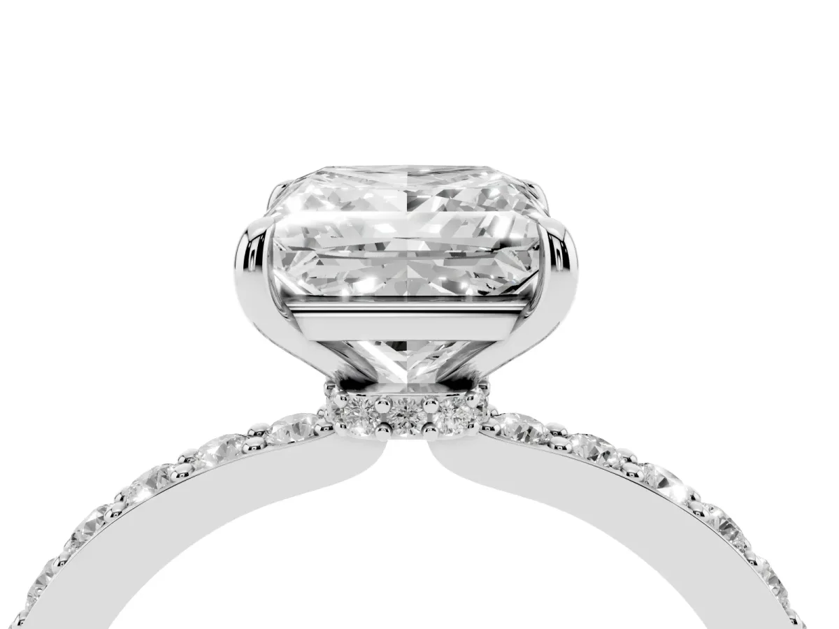 Princess Cut Diamond Pavé Engagement Ring with Round Accents and Prong Setting Platinum
