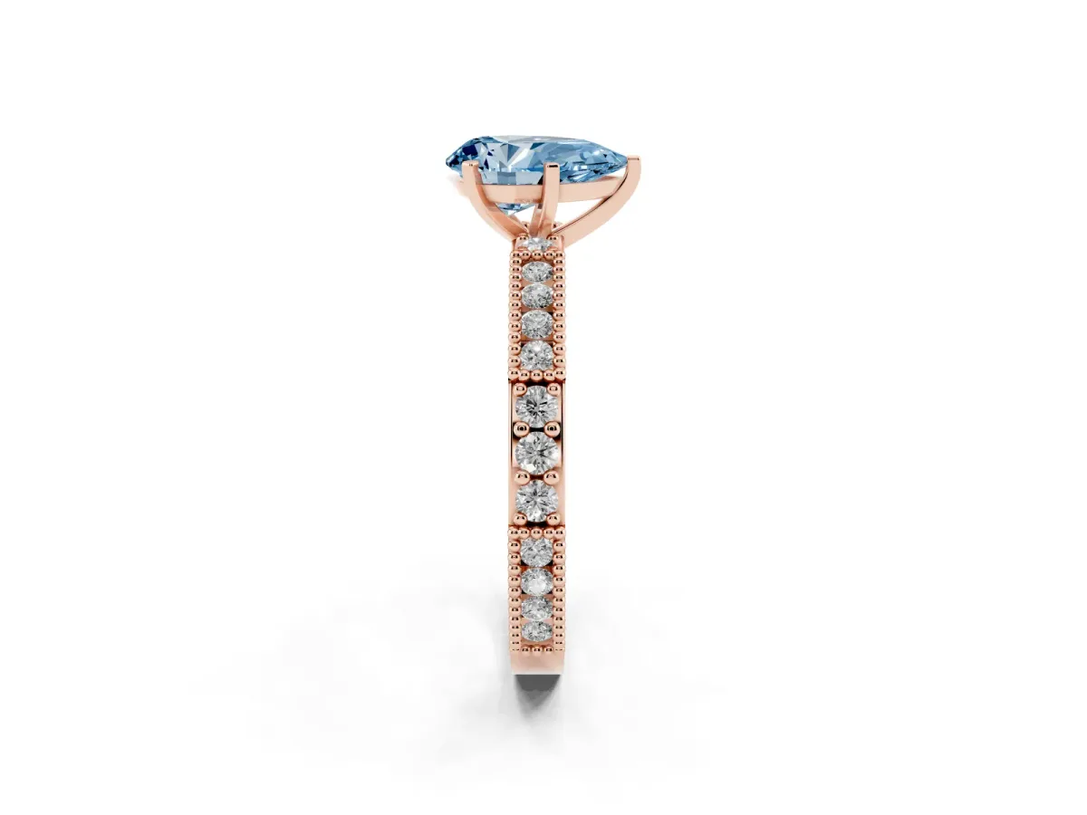 Fancy Blue Pear Cut Solitaire with Pavé Band and Four-Prong Setting Rose gold