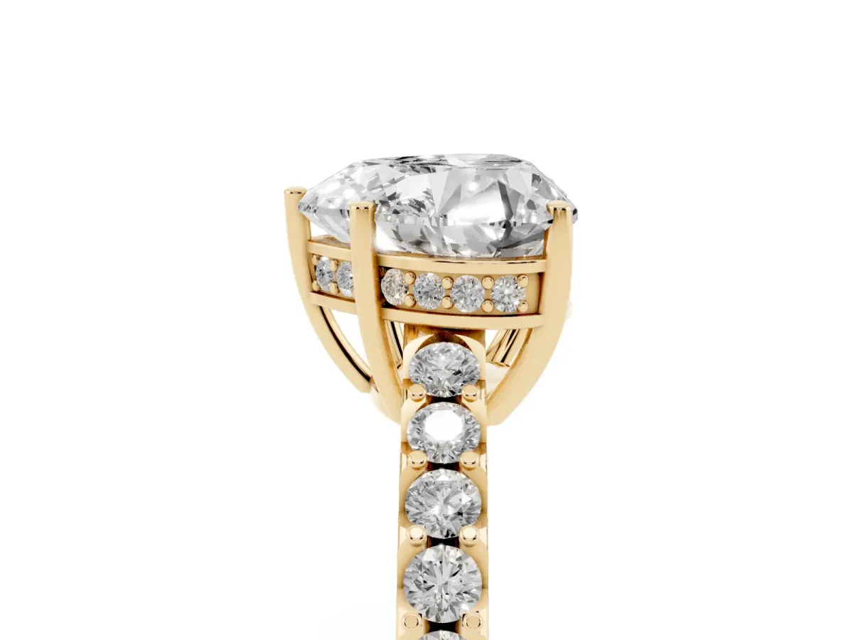 Heart Cut Solitaire Diamond Engagement Ring with Pavé Band and Six-Prong Setting Yellow gold