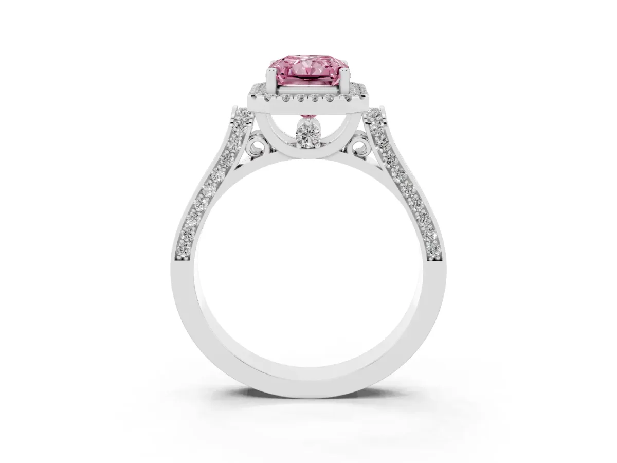 Fancy Pink Radiant Cut Halo Pave Split Shank Prong Setting Ring Silver
