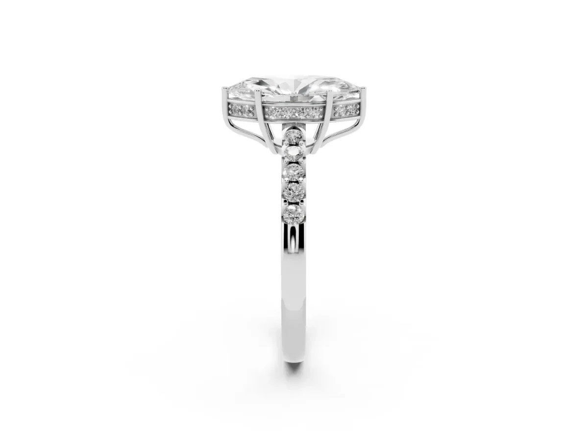 Marquise Cut Solitaire Diamond Engagement Ring with Pavé Band and Six-Prong Setting White gold