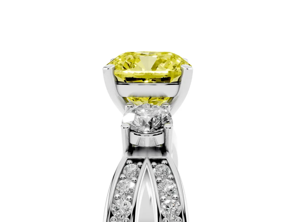 Fancy Yellow Three-Stone Cushion Cut Cut Diamond Twist Band with Prong Setting Silver