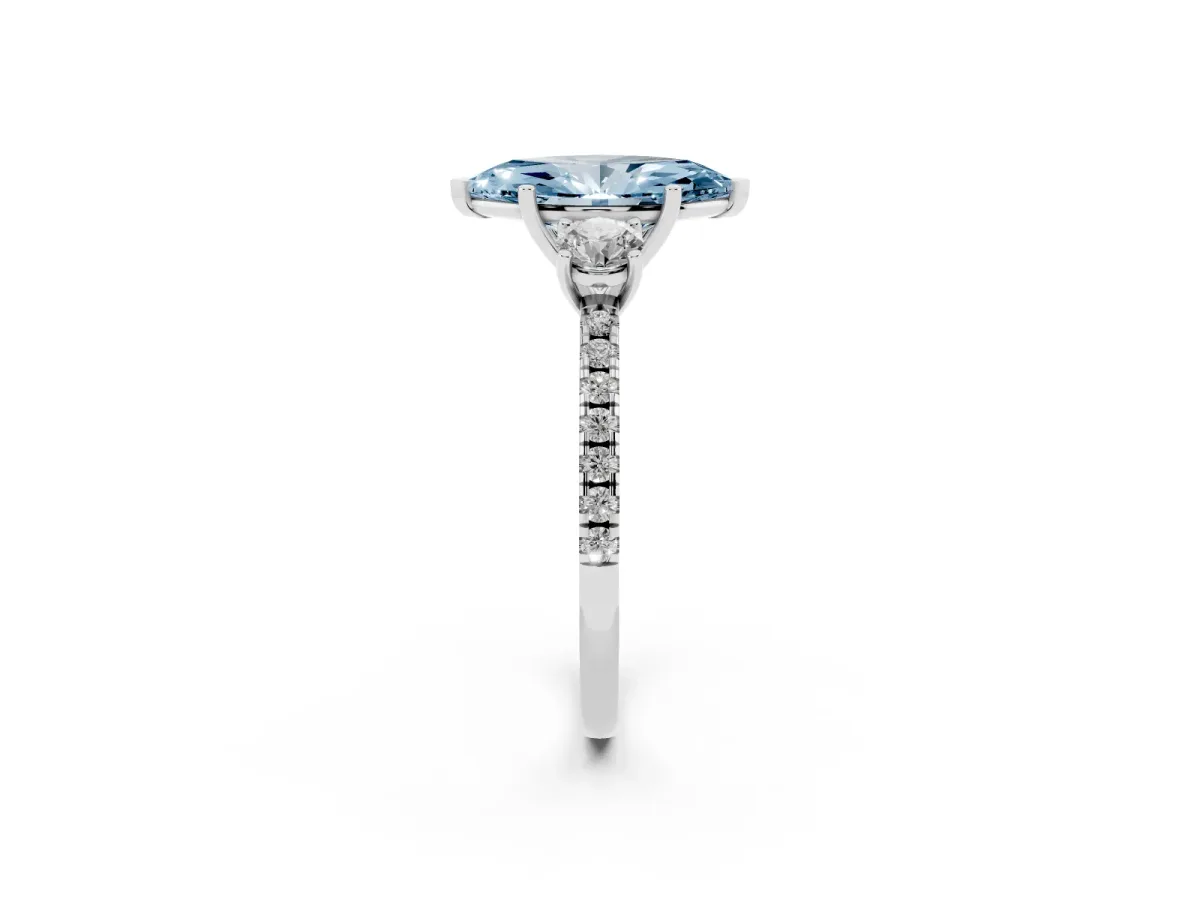 Fancy Blue Three-Stone Marquise Cut Cut Diamond Pavé Band with Prong Setting Platinum