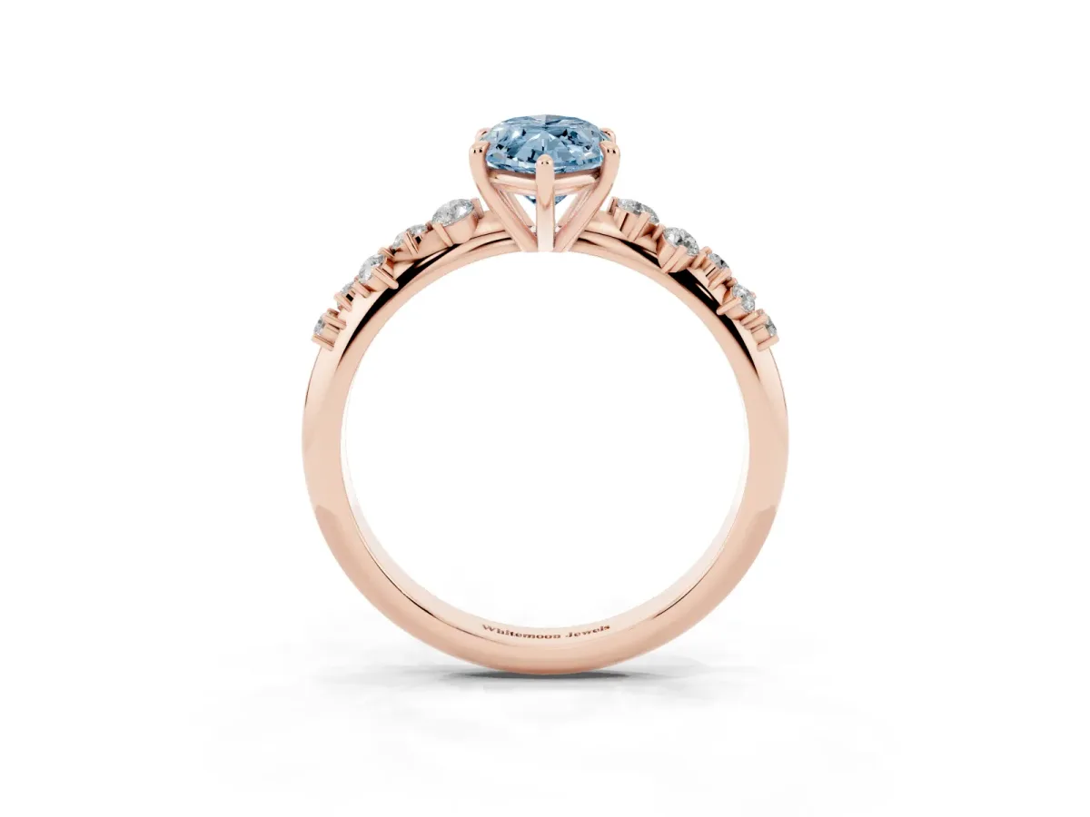 Fancy Blue Marquise Cut Diamond Cluster Side Stone Solitaire Ring with Prong Setting Rose gold