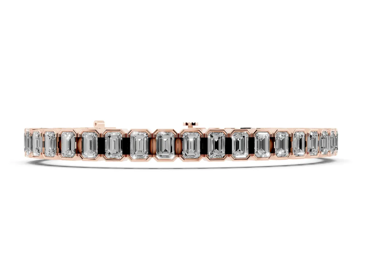 Emerald Cut Diamond Tennis Bracelet with Half Bezel Setting Rose gold