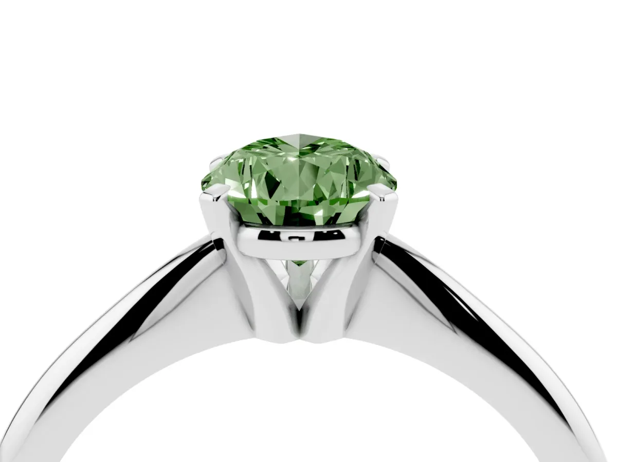 Fancy Green Pear Cut Cut Solitaire Ring with Four-Prong Setting on a Classic Band Platinum