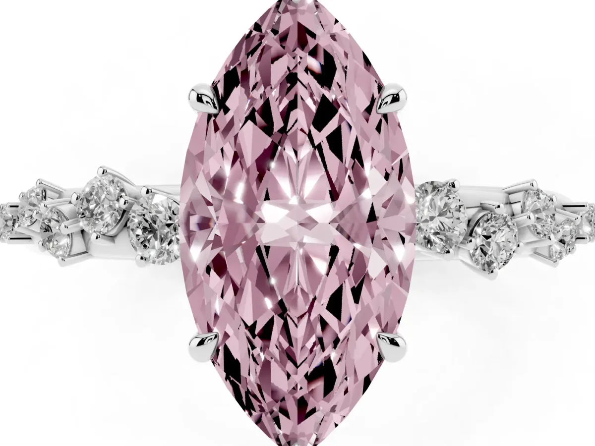 Fancy Pink Marquise Cut Diamond Cluster Prong-Set Solitaire Ring Silver