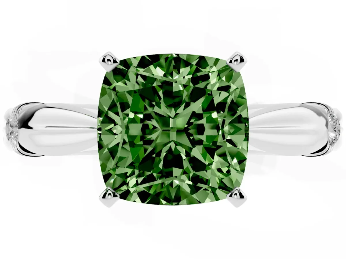 Fancy Green Cushion Cut Solitaire Diamond Twisted Band with Four-Prong Setting Platinum