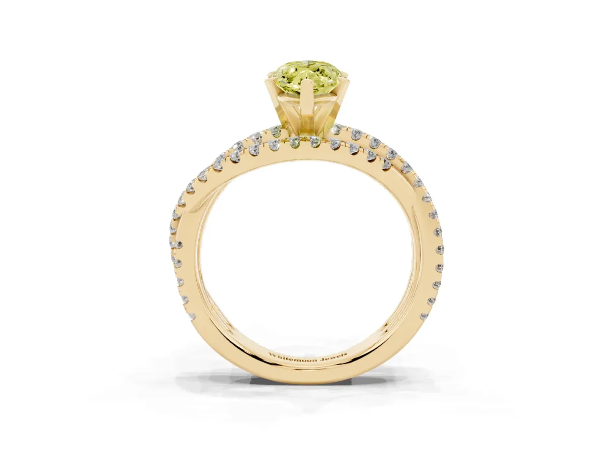 Fancy Yellow Marquise Cut Solitaire Twist Band with Pavé Setting and Four-Prong Setting Yellow gold
