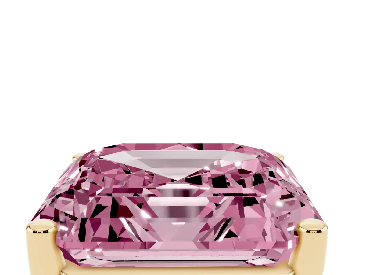 Fancy Pink Asscher Cut Cut Diamond Solitaire Engagement Ring with Tapered Plain Band and Four-Prong Setting Yellow gold