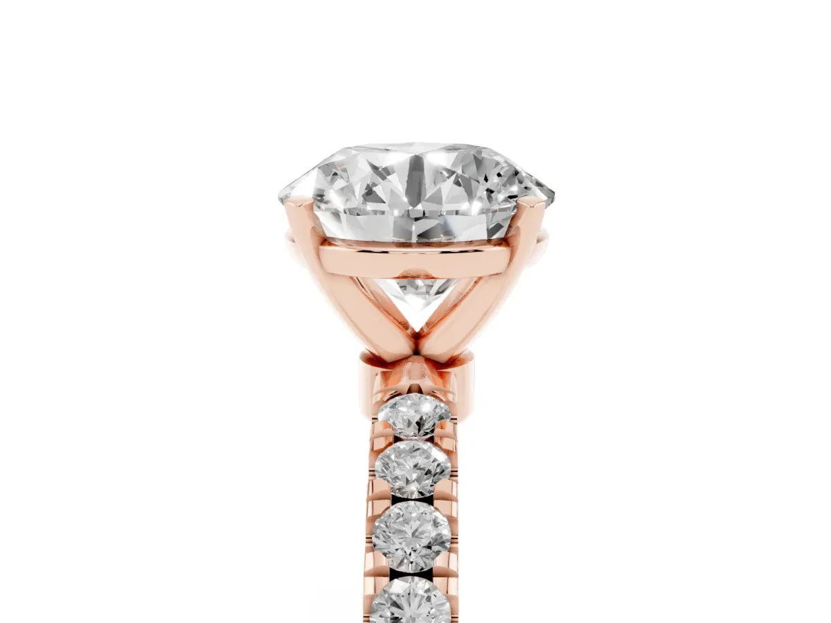 Round Cut Diamond Solitaire Ring with Pavé Accents and Four-Prong Setting Rose gold